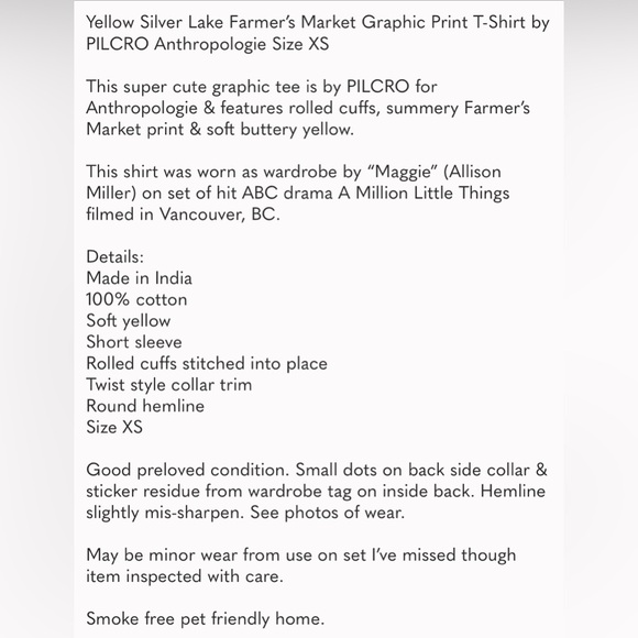 💟 Anthropologie Pilcro “Silver Lake Farmer’s Market” Yellow Graphic Tee Size XS - Picture 15 of 15